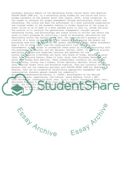 Strategic Analysis of the Networking Group, Fusion Saint John