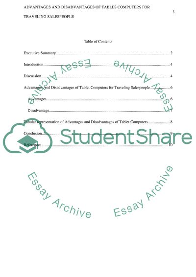 Advantages and Disadvantages of tables computers for traveling salespeople