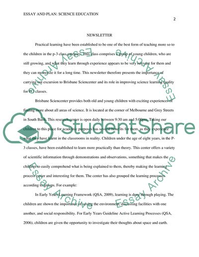 Essay and Plan: Science Education
