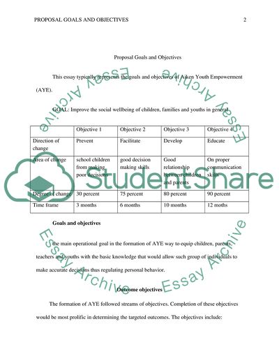 Proposal Goals and Objectives Essay
