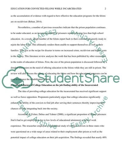 Does Receiving a College Education while Incarcerated Influence Convicted Felons Ability to Find a Job