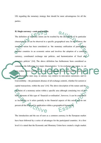 Single currency costs and benefits