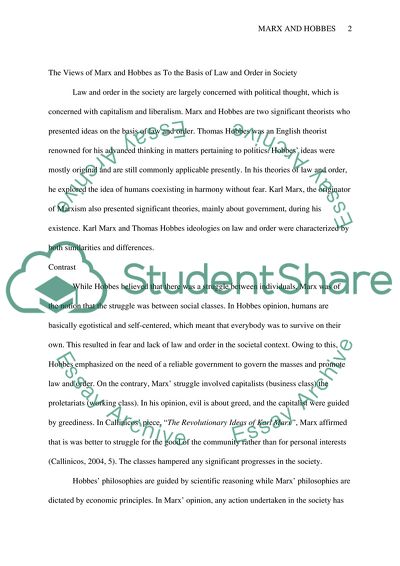 The Views of Marx and Hobbes as to the Basis of Law and Order in Society