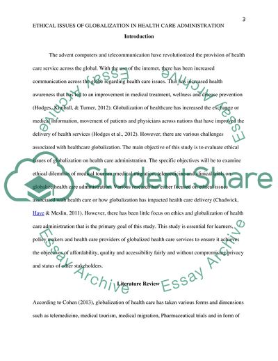 Ethical Issues of Globalization in Health Care Administration