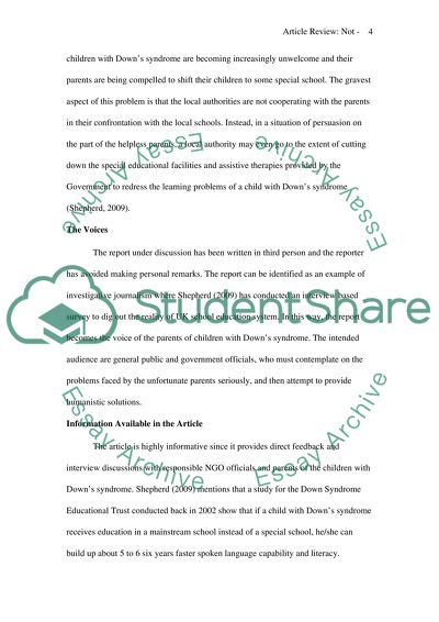 Not in My School Yard by Shepherd (2009). Article Review