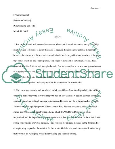 Son Mexicano Folk Music, Decima Style in Poetry