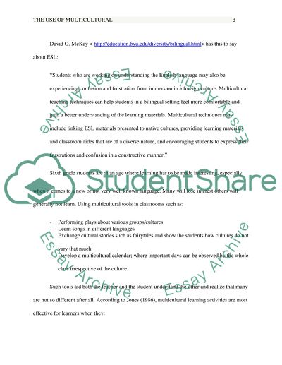 The Use of Multicultural Material in ESL Classrooms