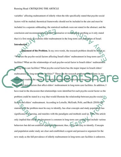 Psycho-Social Factors Affecting Elders Maltreatment in Long-Term Care Facilities