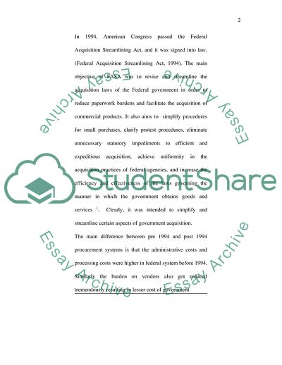 Compare and Contrast Federal Procurement System before and after 1994