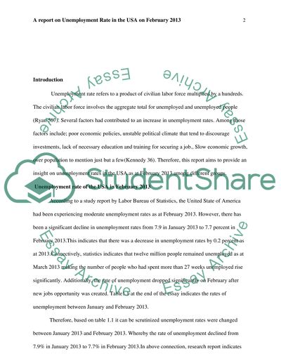 Do a Report for the UNEMPLOYMENT RATE of the USA in February 2013