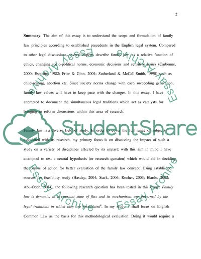 The Scope and Formulation of Family Law Principles - English Legal System