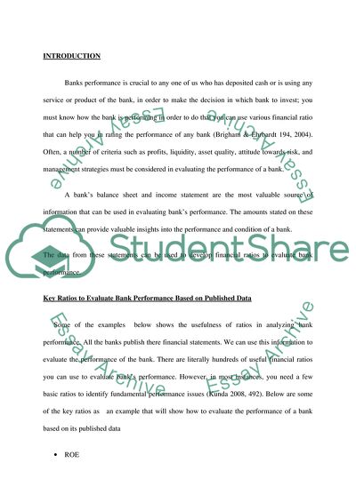 The Evaluation of Bank Performance