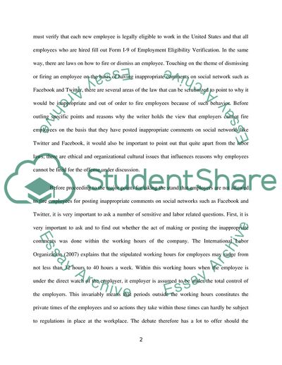 Firing an Employee on the Basis of Having Inappropriate Comments on Social Network