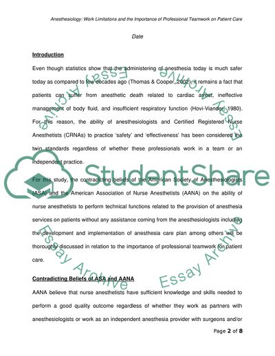 Anesthesiology: Limitations and Importance of Professional Teamwork for Patient Care