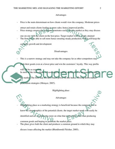 THE MARKETING MIX AND MANAGING THE MARKETING EFFORT