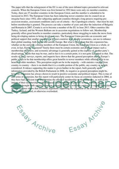 Economic arguments for further enlargement of the EU