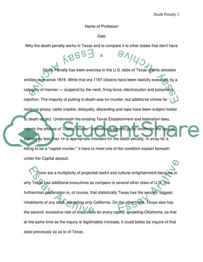 Why the Death Penalty Works in Texas and Comparison It to Other States that Dont Have It