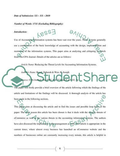 Reducing the Threat Levels for Accounting Information Systems