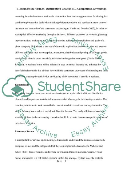 E-Business In Airlines: Distribution Channels & Competitive adventage