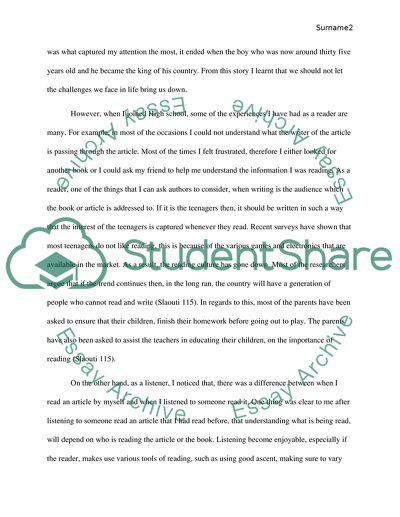 My Experience as a Reader