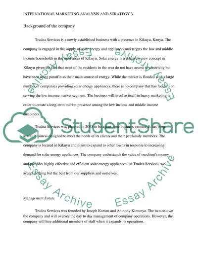 International Marketing Analysis and Strategy of a Given Product