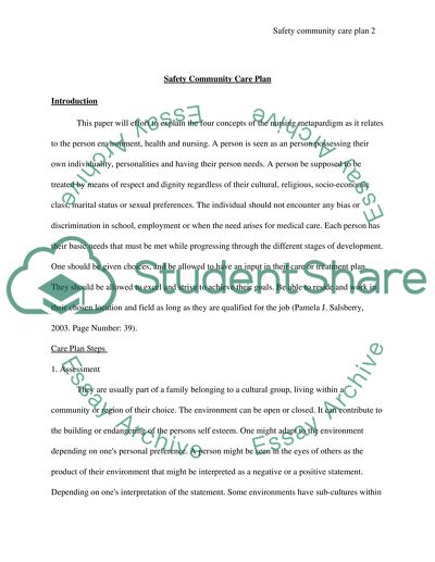 Safety community care plan