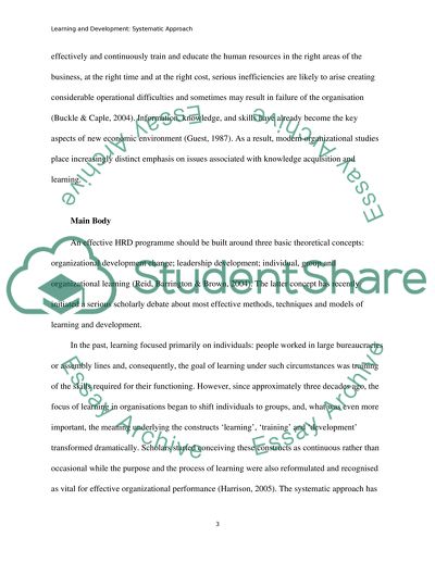 LEARNING AND DEVELOPMENT: SYSTEMATIC APPROACH