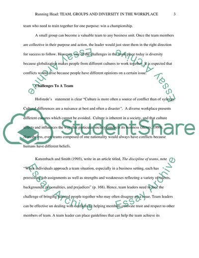 Team, Groups and Diversity In the Workplace