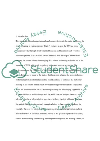 Financial Institutions Strategic Management The USA Banking Industry