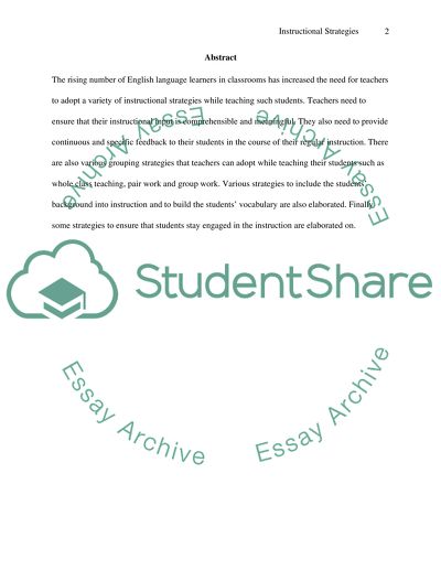 Instructional Strategies for English Language Learners Classrooms