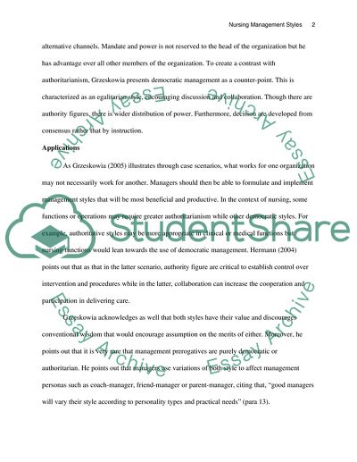 Analysis of Article on Nursing Management Styles