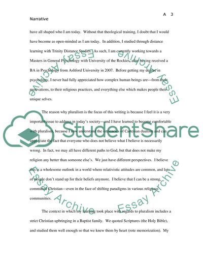 Personal Narrative Being a Christian in a Pluralistic Society