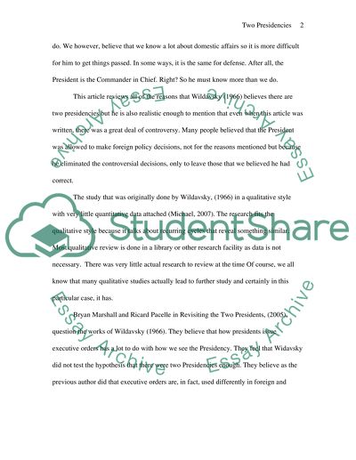 Presidency Readin Summary and Analysis