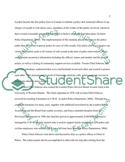 Biography on CHIEF WALTER JOHNSON of the LONDON ONTARIO POLICE