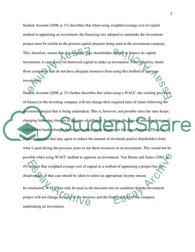 Limitations of Weighted Average Cost of Capital as a Method of Investment Appraisal