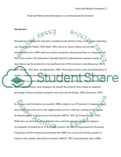 Small and Medium-Sized Enterprises in an International Environment