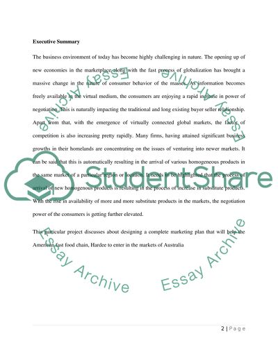 International Marketing Plan for Hardees to Enter Australian Fast Food Market