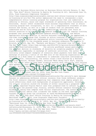 Articles of business ethics