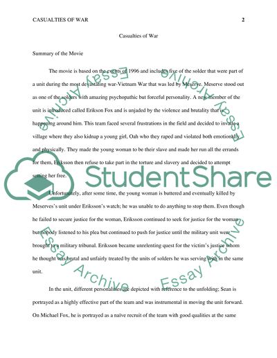 Analysis of Casualties of War Movie