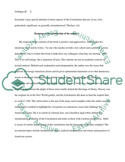 Critique of the Book Americas Constitution:A Biography by Akhil Amar