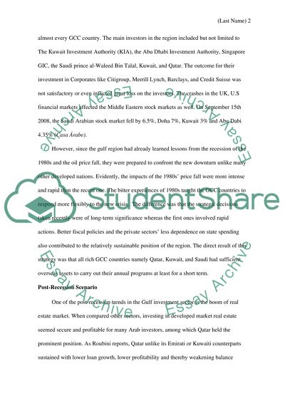 The effects of the 2008 financial crisis on the investment in the Gulf area and Qatar