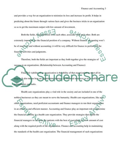 Relationship between Finance and Accounting in Health Care