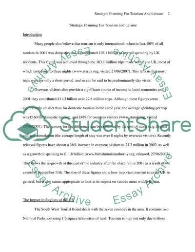 Strategic Planning for Tourism and Leisure
