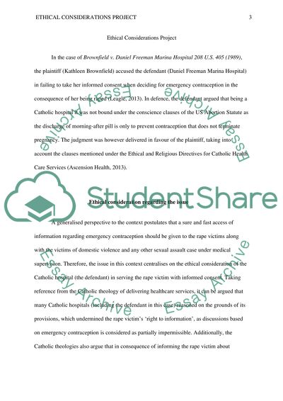 Ethical Considerations Project. Brownfield v. Daniel Freeman Marina Hospital