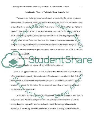 Guidelines for Privacy of Patients in Mental Health Services