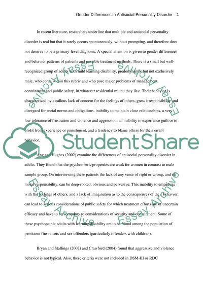 Gender Differences in Antisocial Personality Disorder
