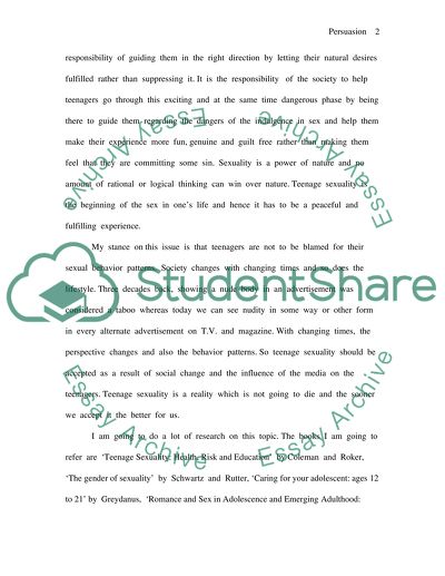 A persuasive paper on Teenage sexuality