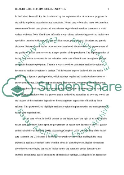 Health Care Reform Implementation