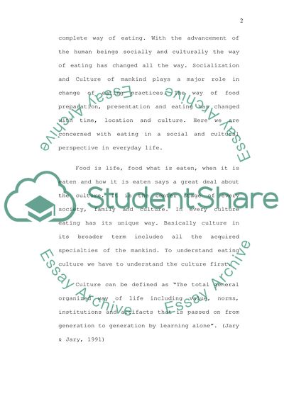 Eating in Sociological Perspective and Culture