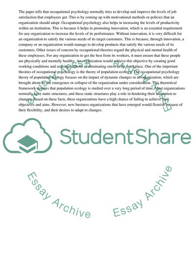 Contribution of Occupational Psychology Theories in the Management